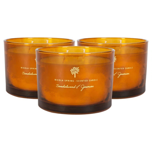 Sandalwood & Jasmine Scented Jar Candle with Glass Holder