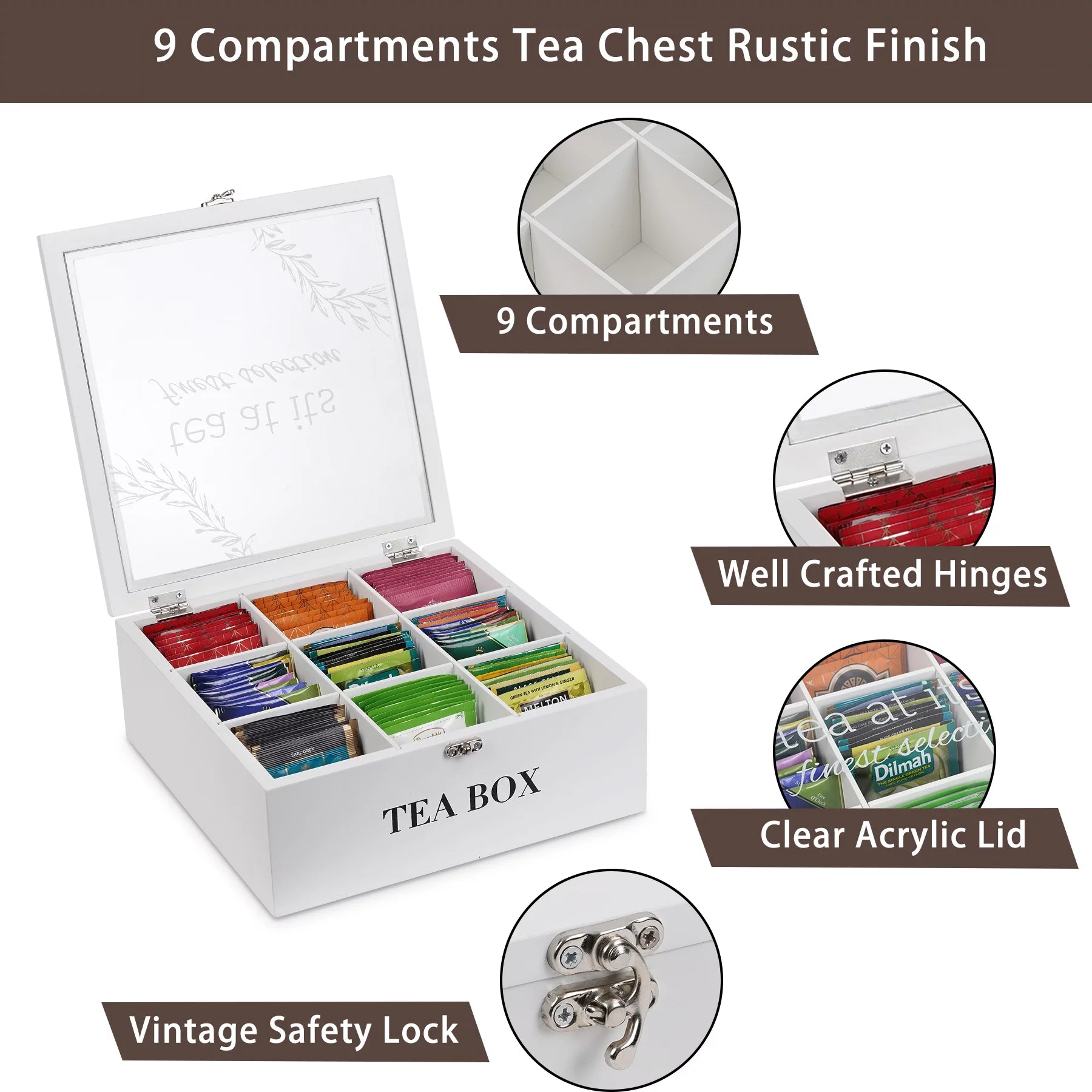 Tea Box Tea Organizer for Tea Bag Wooden Tea Bag Holder