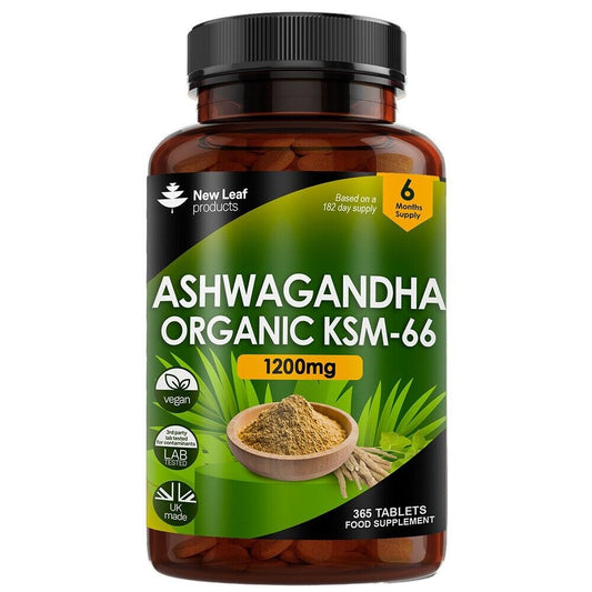 Ashwagandha KSM-66 1200Mg - 365 Vegan Organic Root Extract High Strength Tablets