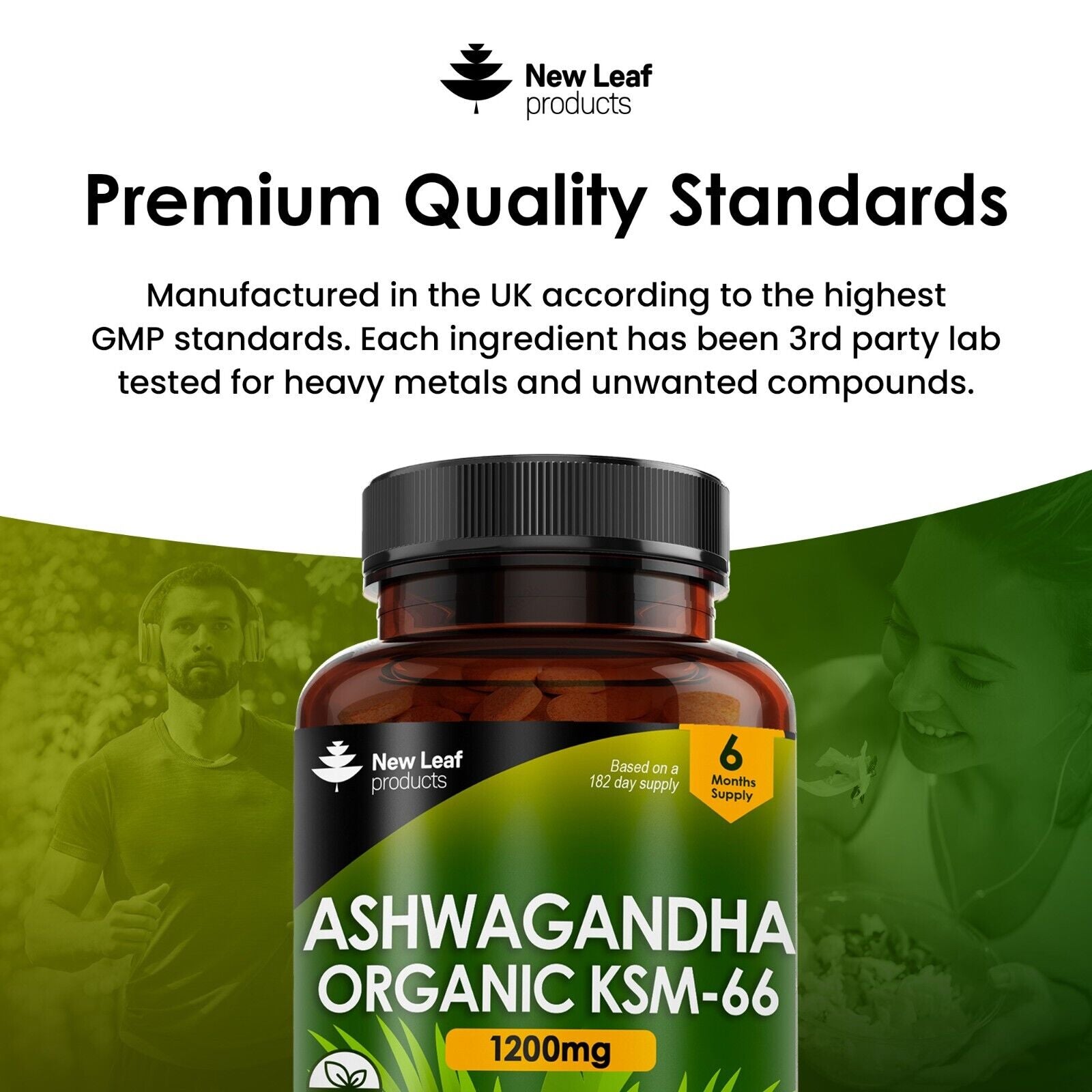 Ashwagandha KSM-66 1200Mg - 365 Vegan Organic Root Extract High Strength Tablets