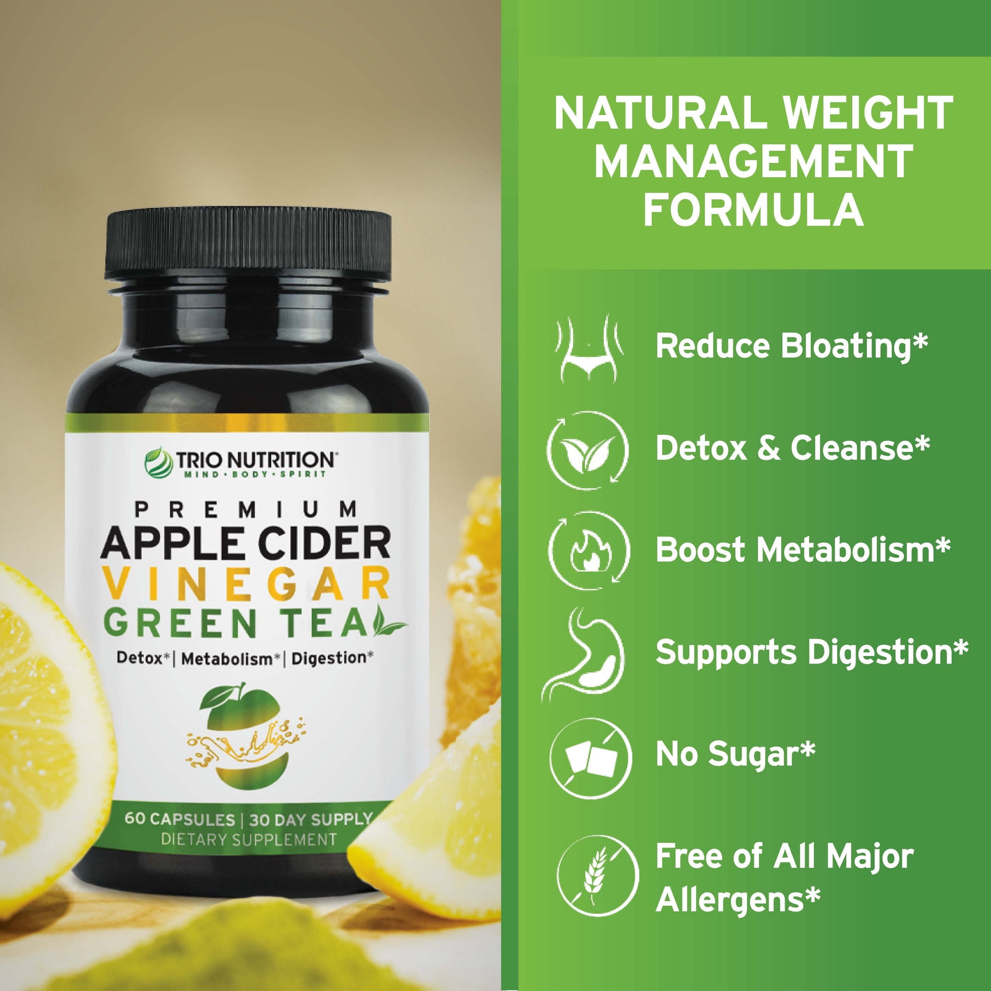 Apple Cider Vinegar Capsules with Green Tea - Detox Boost 